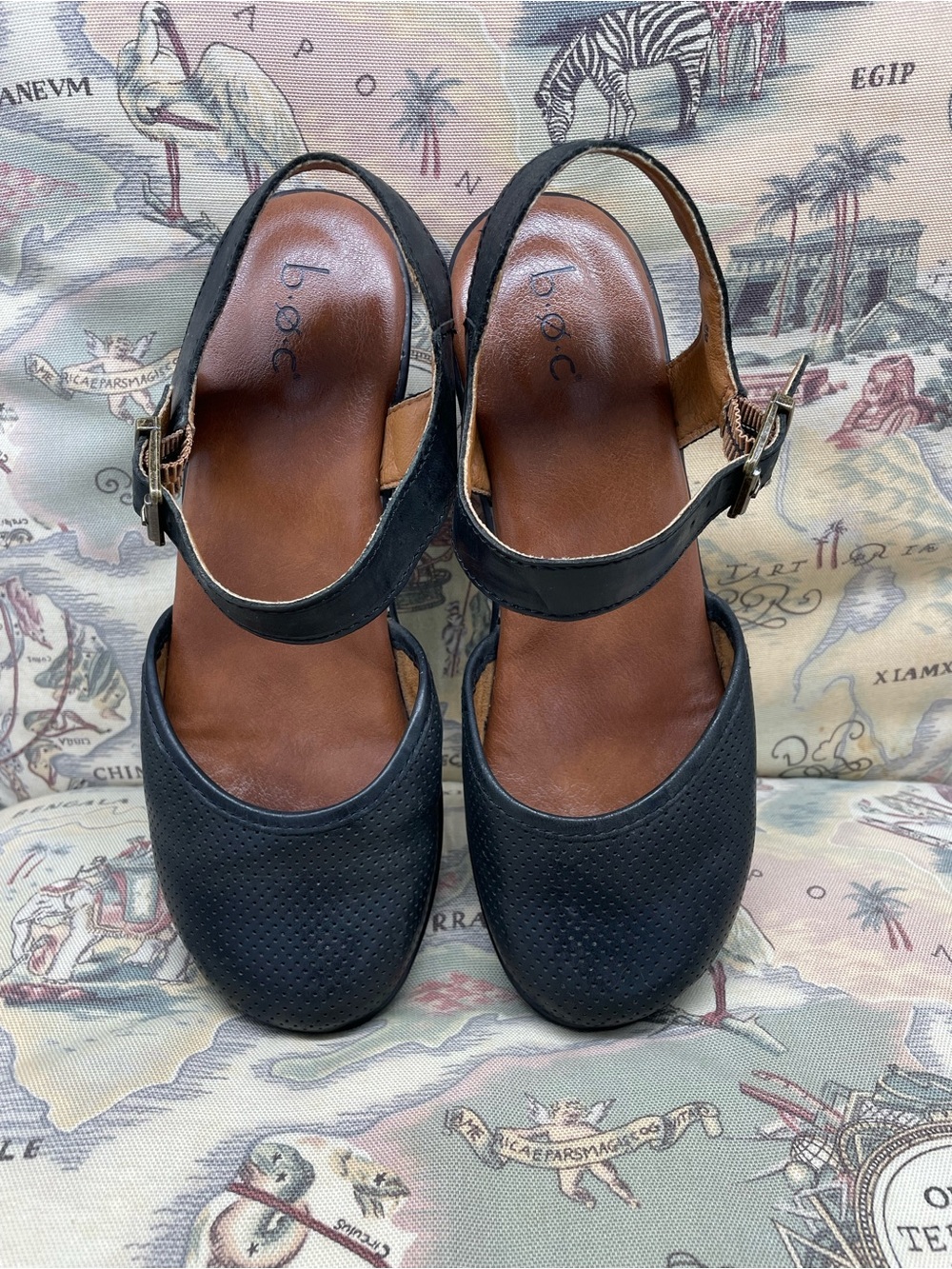 b.o.c. Black Perforated Leather Slingback Mary Janes